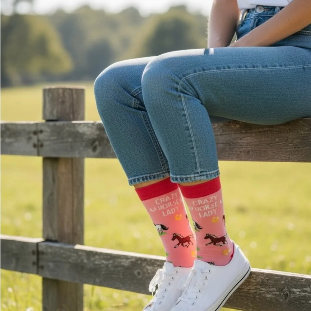HAPPYPOP Pink Horse Print Socks for Women NWT - Picture 6 of 13